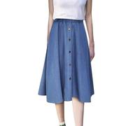 2026 - Gonna jeans da donna taglie forti casual vita alta linea ad A, midi con elastico in vita per la scuola breve estate donna, BU1, L