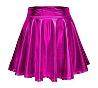 2026 - Gonna svasata casual a linea ad A per le donne ultima musica rock lucida, rosa intenso, L