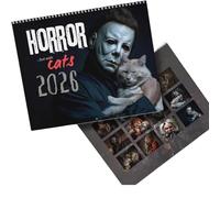 2026 Halloween Horror Movie & Cats Wall Calendar, calendario per gatti horror, arte umoristica di gatto spettrale, 11 "x8.5", parete del planner mensile, legato a spirale, collezione (1pc)