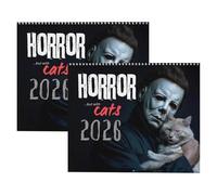 2026 Halloween Horror Movie & Cats Wall Calendar, calendario per gatti horror, arte umoristica di gatto spettrale, 11 "x8.5", parete del planner mensile, legato a spirale, collezione (2pcs)