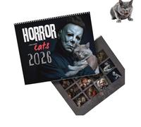 2026 Halloween Horror Movie & Cats Wall Calendar, Fear Theme Cat Calendar, Spooky Cat Art diverse illustrazioni, 12 muro del planner mensile, legato a spirale, Collezione horror (1pc)