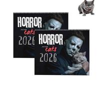2026 Halloween Horror Movie & Cats Wall Calendar, Fear Theme Cat Calendar, Spooky Cat Art diverse illustrazioni, 12 muro del planner mensile, legato a spirale, Collezione horror (2pcs)