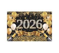 2026 Happy New Year Backdrop | Colorful Fireworks Happy New Year Banner,2D Print Golden Balloons Wall Background,Suitable For Family Gatherings, Banquet Hall, Conference Rooms And Event Venues