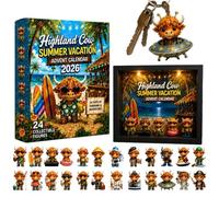 2026 Highland Cow | 24-Day Countdown Mini Figurine Surprise Set with LED Light Box Display | Acrylic Collectible Holiday Gift for Cow Lovers, Kids and Adults