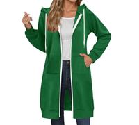 2026 Inverno Lunga Cerniera Felpa Con Cappuccio Per Autunno E Giacca Sportiva Extra Large Tinta Unita, Verde, XL