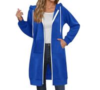 2026 Inverno Lunga Cerniera Felpa Con Cappuccio Per Autunno E Giacca Sportiva Extra Large Tinta Unita, Blu, L