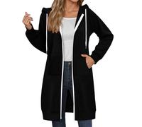 2026 Inverno Lunga Cerniera Felpa Con Cappuccio Per Autunno E Giacca Sportiva Extra Large Tinta Unita, Nero , XL