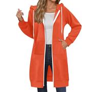 2026 Inverno Lunga Cerniera Felpa Con Cappuccio Per Autunno E Giacca Sportiva Extra Large Tinta Unita, Arancione, M