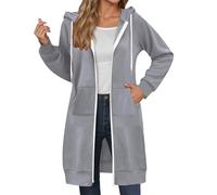 2026 Inverno Lunga Cerniera Felpa Con Cappuccio Per Autunno E Giacca Sportiva Extra Large Tinta Unita, Grigio, S