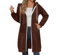 2026 Inverno Lunga Cerniera Felpa Con Cappuccio Per Autunno E Giacca Sportiva Extra Large Tinta Unita, Marrone, L