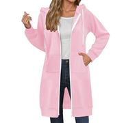 2026 Inverno Lunga Cerniera Felpa Con Cappuccio Per Autunno E Giacca Sportiva Extra Large Tinta Unita, rosa, XL