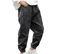 2026 - Jeans da donna a vita alta, pantaloni estivi da ragazzo, con elastico in vita, casual, con tasca, pantaloni larghi, per attività all'aperto, hip hop, streetwear, lavoro, bambini, Nero , 4-5