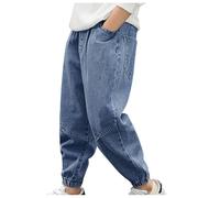 2026 - Jeans da donna a vita alta, pantaloni estivi da ragazzo, con elastico in vita, casual, con tasca, pantaloni larghi, per attività all'aperto, hip hop, streetwear, lavoro, bambini, Blu, 4-5 Anni