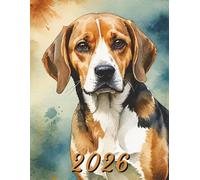 2026: Large Monthly Calendar Planner - Watercolor Beagle Dog