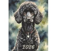 2026: Large Monthly Calendar Planner - Watercolor Black Poodle Dog