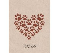 2026: Large Monthly Calendar Planner - Watercolor Dog Pawprint Heart