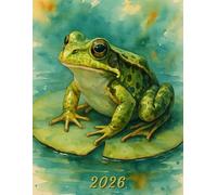 2026: Large Monthly Calendar Planner - Watercolor Frog On A Lily Pad