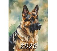 2026: Large Monthly Calendar Planner - Watercolor German Shepherd Dog