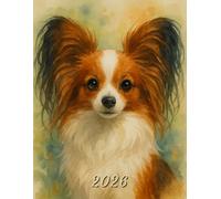 2026: Large Monthly Calendar Planner - Watercolor Papillon Dog