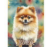 2026: Large Monthly Calendar Planner - Watercolor Pomeranian Dog