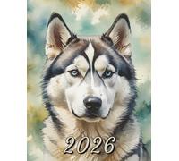 2026: Large Monthly Calendar Planner - Watercolor Siberian Husky Dog
