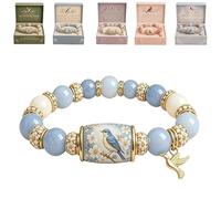 2026 Limited Edition Bluebird Blessings Bracelet with Gift Box, Hummingbird Butterfly Blessing Bracelet, Inspirational Bird Charm Bracelets, Elastic Stretch Beaded Bracelets for Women (#E)