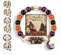 2026 Limited Edition Halloween Cat Black Pumpkin Beaded Bracelet Gift Set, Stretchable Adjustable halloween jewelry with Witch Hat Charm, Spooky Season Accessory for Women (#F)