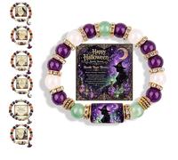 2026 Limited Edition Halloween Cat Black Pumpkin Beaded Bracelet Gift Set, Stretchable Adjustable halloween jewelry with Witch Hat Charm, Spooky Season Accessory for Women (#C)
