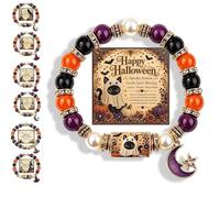 2026 Limited Edition Halloween Cat Black Pumpkin Beaded Bracelet Gift Set, Stretchable Adjustable halloween jewelry with Witch Hat Charm, Spooky Season Accessory for Women (#A)