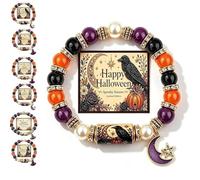 2026 Limited Edition Halloween Cat Black Pumpkin Beaded Bracelet Gift Set, Stretchable Adjustable halloween jewelry with Witch Hat Charm, Spooky Season Accessory for Women (#H)