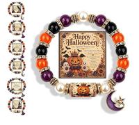 2026 Limited Edition Halloween Cat Black Pumpkin Beaded Bracelet Gift Set, Stretchable Adjustable halloween jewelry with Witch Hat Charm, Spooky Season Accessory for Women (#G)