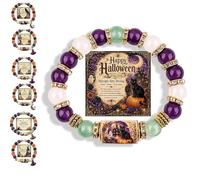 2026 Limited Edition Halloween Cat Black Pumpkin Beaded Bracelet Gift Set, Stretchable Adjustable halloween jewelry with Witch Hat Charm, Spooky Season Accessory for Women (#J)