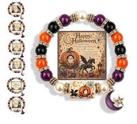 2026 Limited Edition Halloween Cat Black Pumpkin Beaded Bracelet Gift Set, Stretchable Adjustable halloween jewelry with Witch Hat Charm, Spooky Season Accessory for Women (#B)