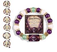 2026 Limited Edition Halloween Cat Black Pumpkin Beaded Bracelet Gift Set, Stretchable Adjustable halloween jewelry with Witch Hat Charm, Spooky Season Accessory for Women (#L)
