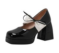 2026 Madre della Sposa Scarpe Casual Da Donna Punta Gattino Tacchi Piattaforma In Pelle Faux Formale Lavoro Brevetto Corte Donna Tacco Medio Pendolarismo Intelligente, Nero , 37 EU