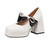 2026 Madre della Sposa Scarpe Casual Da Donna Punta Gattino Tacchi Piattaforma In Pelle Faux Formale Lavoro Brevetto Corte Donna Tacco Medio Pendolarismo Intelligente, bianco, 36 EU