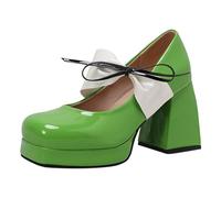 2026 Madre della Sposa Scarpe Casual Da Donna Punta Gattino Tacchi Piattaforma In Pelle Faux Formale Lavoro Brevetto Corte Donna Tacco Medio Pendolarismo Intelligente, Verde, 36 EU