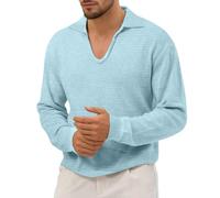 2026 maglia a maniche lunghe da uomo con scollo rotondo, morbido traspirante, comodo taglio basic per il tempo libero quotidiano, Blu, L