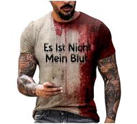 2026 - Maglia casual girocollo con motivo di Halloween e grafica sangue taglie forti da uomo con stampa in tinta unita e maniche corte Top con stampa, cachi, M