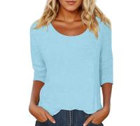 2026 Maglietta a maniche corte basic casual con scollo a V da donna, morbida, traspirante, abbigliamento quotidiano per la primavera, Azzurro, L