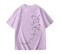 2026 Maglietta a maniche corte con scollo rotondo per ragazza, casual, comoda, per la vita quotidiana per giocare, 3-13 anni di protezione solare T Shirt ragazza, Lilla, 3-4 Anni
