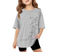 2026 Maglietta a maniche corte con scollo rotondo per ragazza, casual, comoda, per la vita quotidiana per giocare, 3-13 anni di protezione solare T Shirt ragazza, grigio., 12-13 Anni