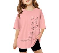 2026 Maglietta a maniche corte con scollo rotondo per ragazza, casual, comoda, per la vita quotidiana per giocare, 3-13 anni di protezione solare T Shirt ragazza, Rosa chiaro., 4-5 Anni