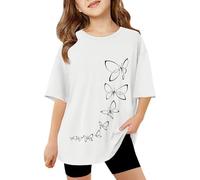 2026 Maglietta a maniche corte con scollo rotondo per ragazza, casual, comoda, per la vita quotidiana per giocare, 3-13 anni di protezione solare T Shirt ragazza, bianco, 10-11 Anni