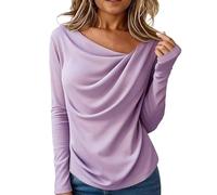 2026 Maglietta a maniche lunghe a tinta unita per autunno e inverno - top casual basic confortevole e morbido ideale per tutti i giorni, Lilla, XXL