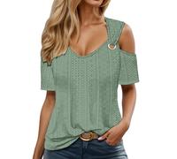 2026 Maglietta casual a maniche corte con scollo Carmen per comfort estivo e look alla moda, verde, S