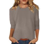 2026 Maglietta casual con maniche a tre quarti, camicetta comoda per tutti i giorni, morbida e traspirante., caffè, 3XL