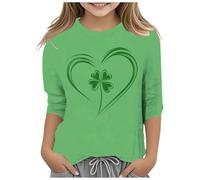 2026 Maglietta con maniche a 3/4 per bambini St. Paddy's Day, verde, 10-11 Anni