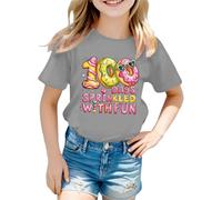 2026 Maglietta da bambina con stampa grafica, a maniche corte, morbida casual, con scollo rotondo, stampa carina, ideale per l'inizio della scuola. Adatto per bambini piccoli., grigio., 4-5 Anni