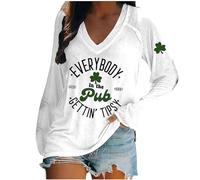 2026 - Maglietta da donna a maniche lunghe con scollo a V, stampa San Patrizio Day, bianco, L